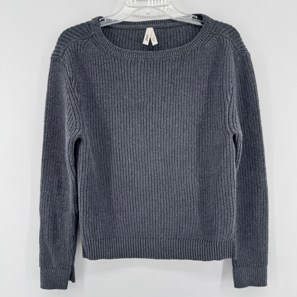 Pact Fisherman Sweater Womens XS Charcoal Grey‎ Organic Cotton Ribbed Knit